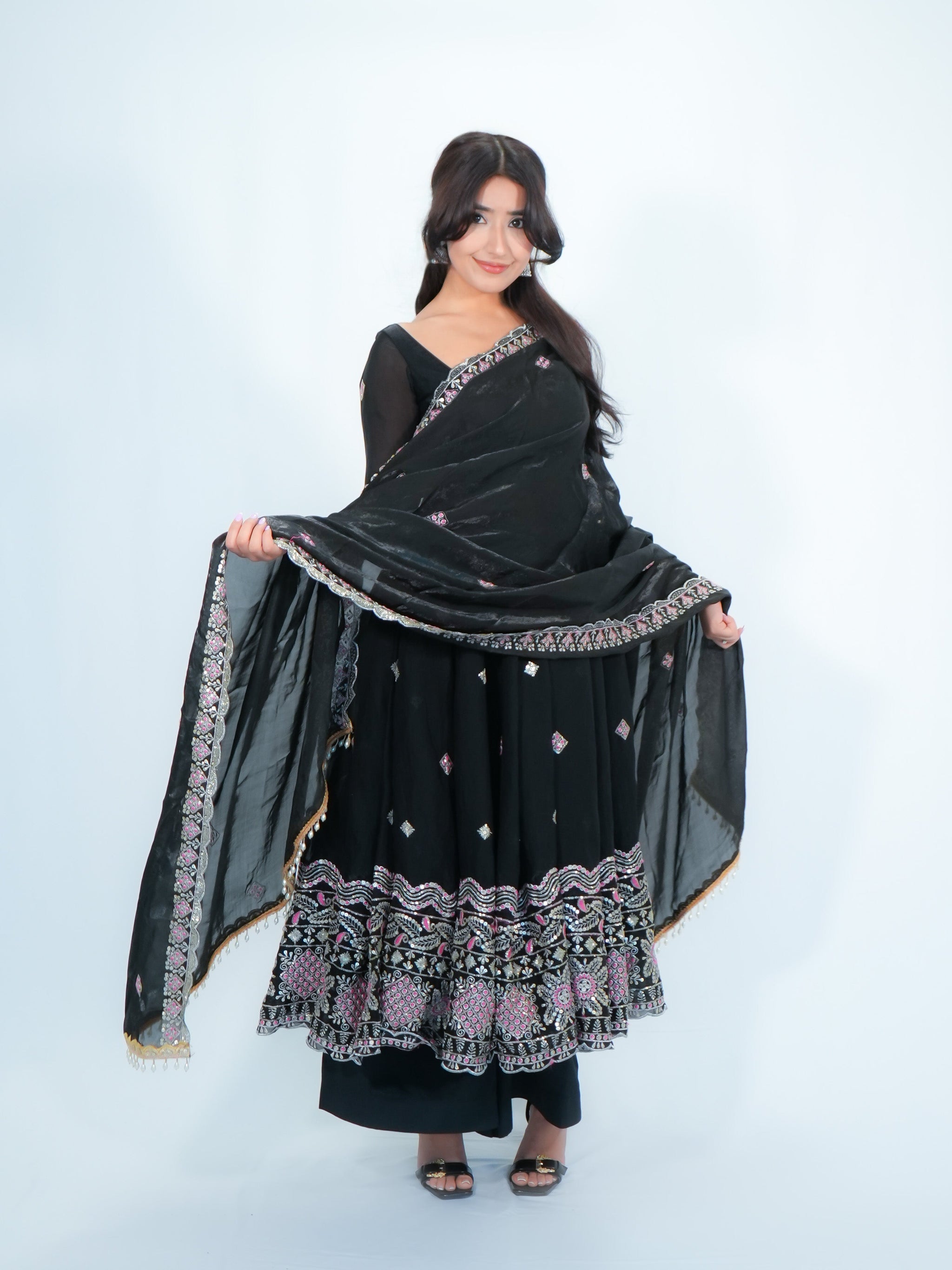 Anarkali Suit With Duppata & Plazo Festive Wear Set