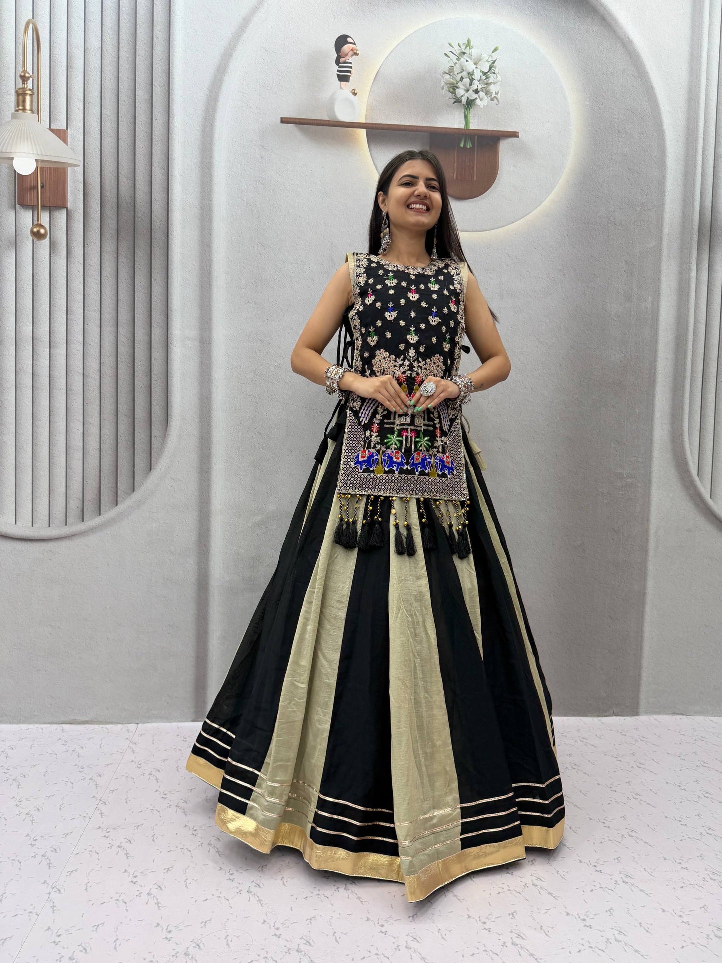 Navratri Crop Top Designer Lehenga Choli With Shrug