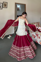 Ivory and Maroon Elegant Top Bottom Dupatta Suit Set