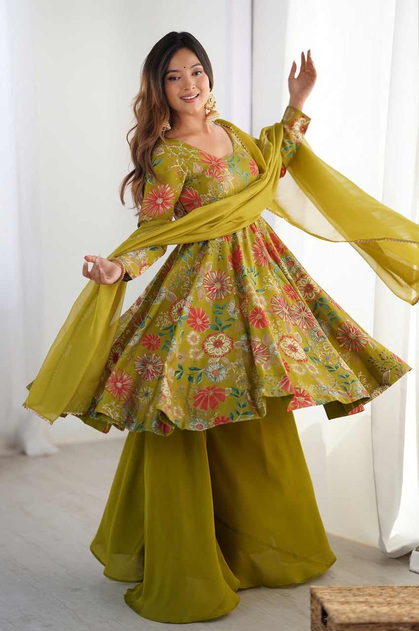 Floral Designer Peplum Plazo Kurta Set