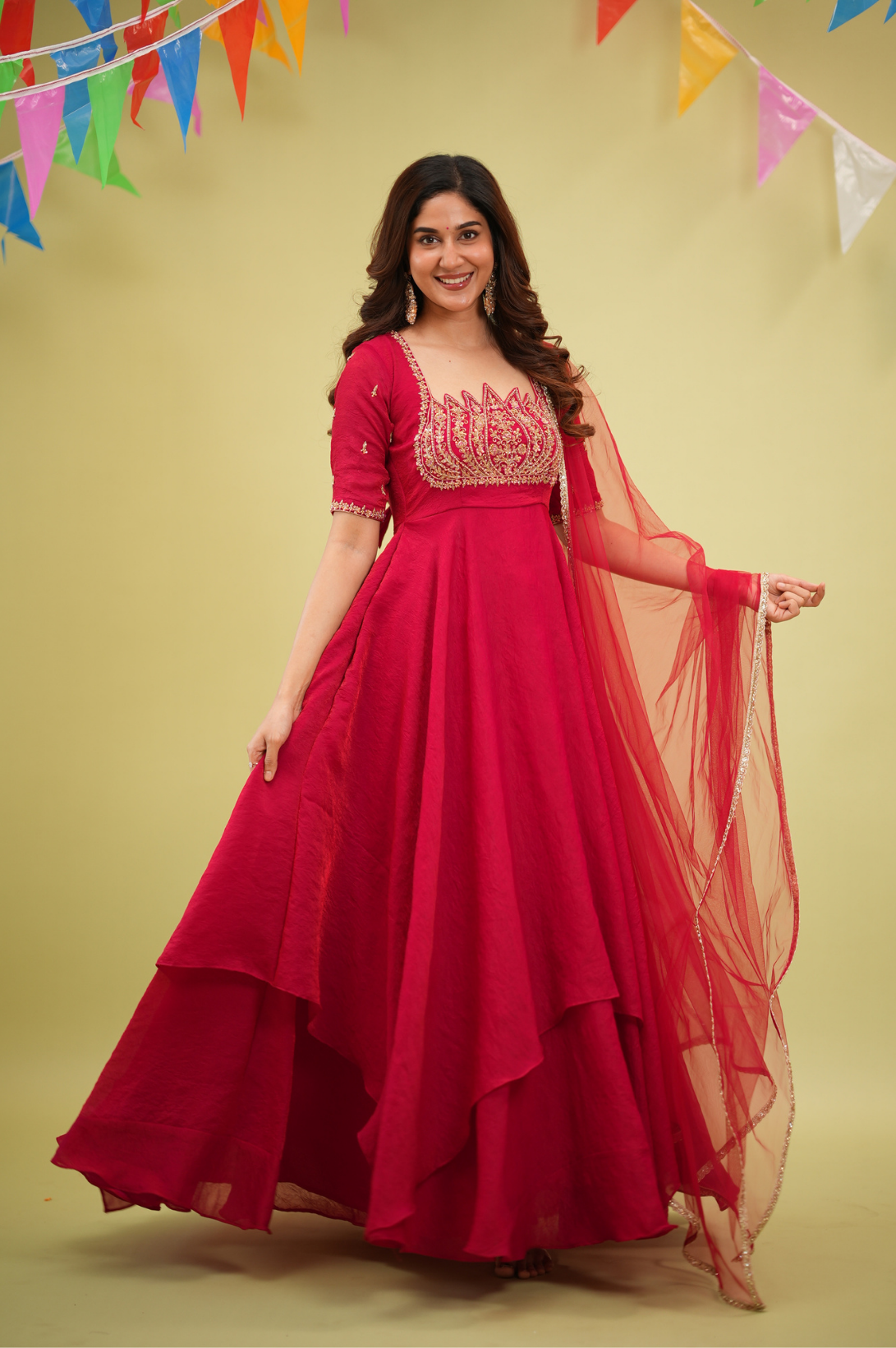 Lotus Red Premium Designer Anarkali Set