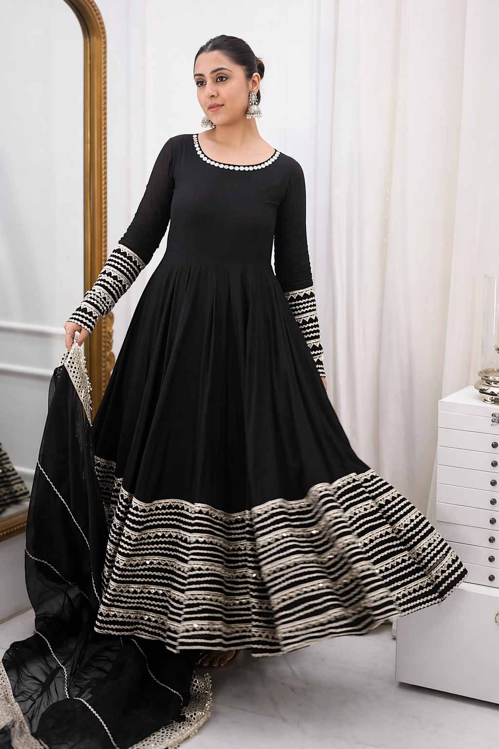 Noor Black Color Embroidered Work Anarkali Suit Set