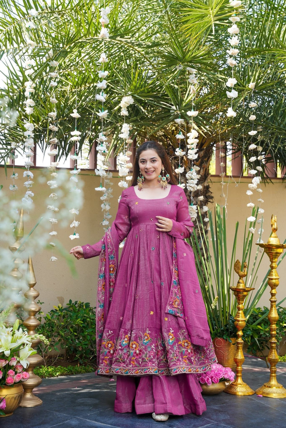Dusty Rose Shades Anarkali Plazo Suit Set