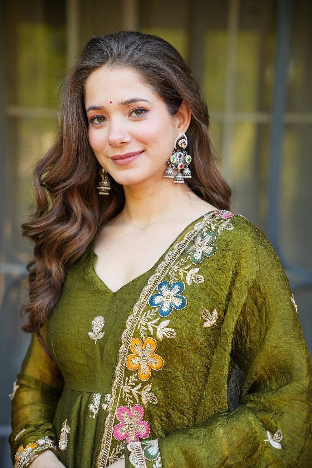 Naishvika Mehendi Floral Anarkali Suit Set