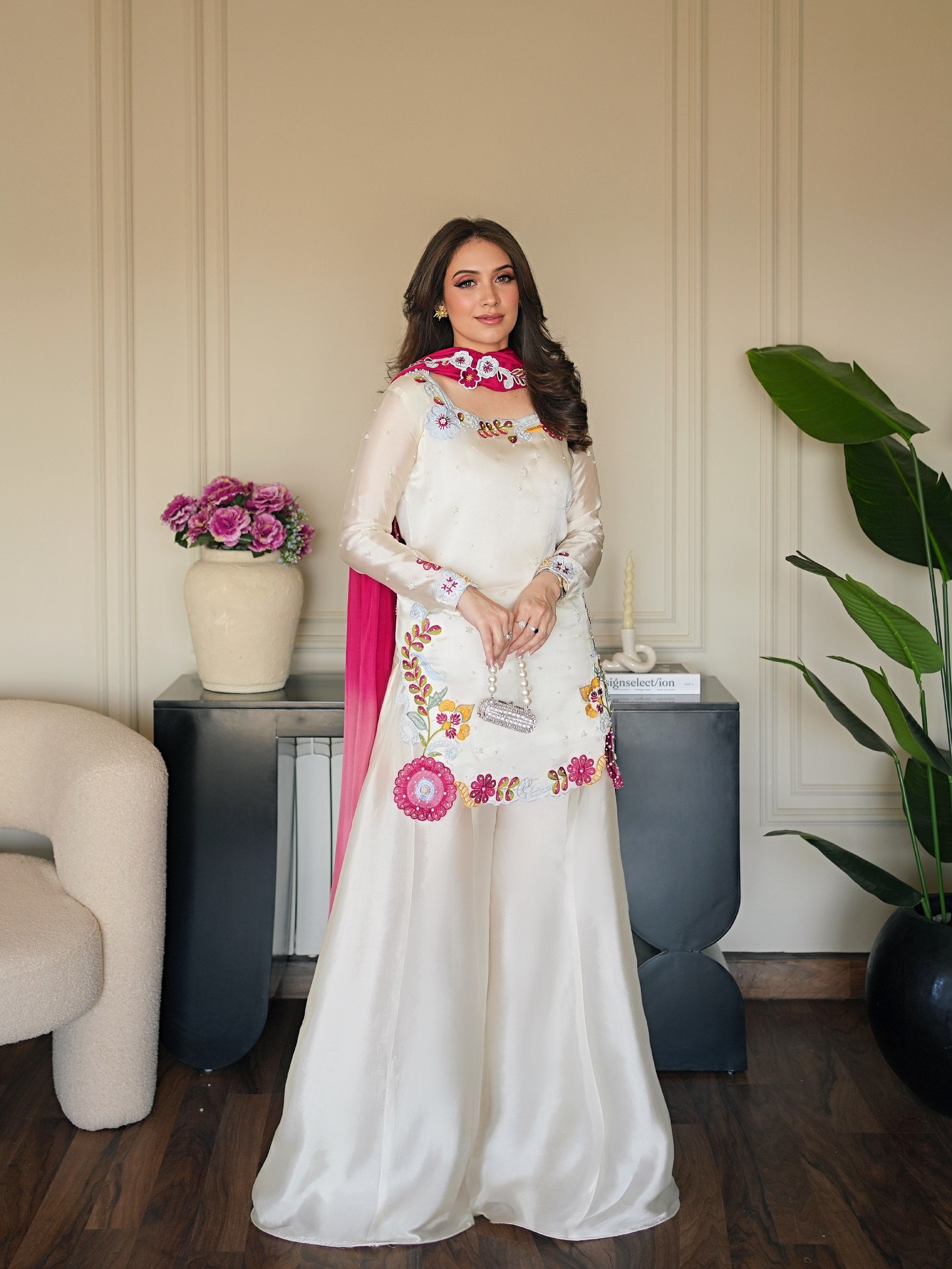 Ivory Pakistani Floral Farshi Salwar Suit Set