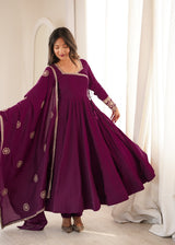 Wine Purple Angrakha Style Anarkali Suit Set