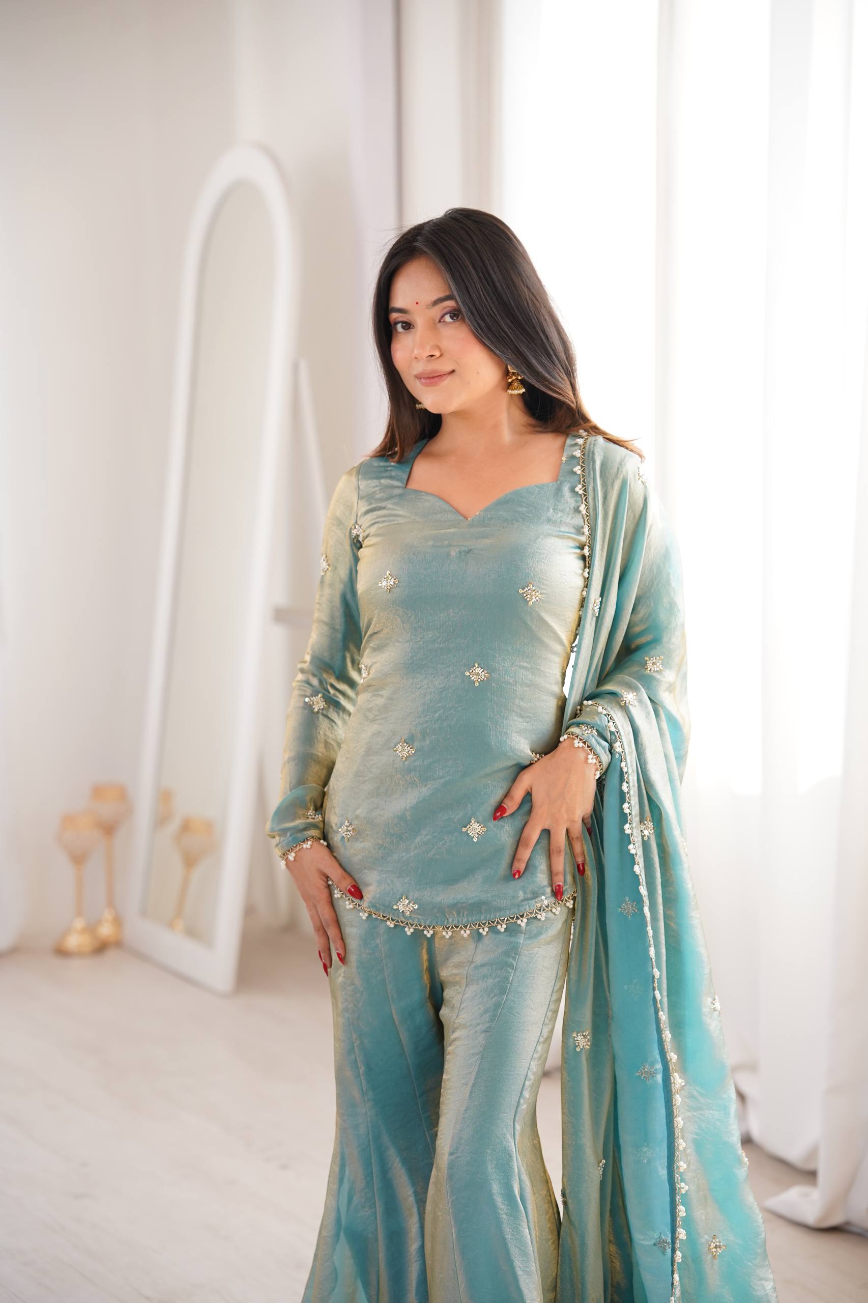 Modern Style Fendy Silk Sharara Set