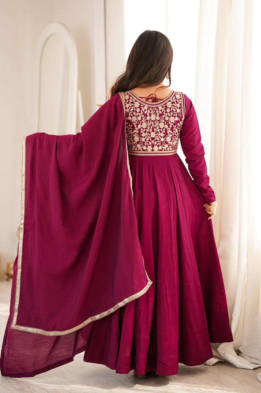 Deep Magenta Roman silk Anarkali suit