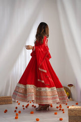 Red Blooming Embroidered Anarkali Suit Set