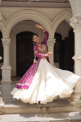 wine Vibrant Bandhani-Print Long Kurti With Cotton Frill Lehenga