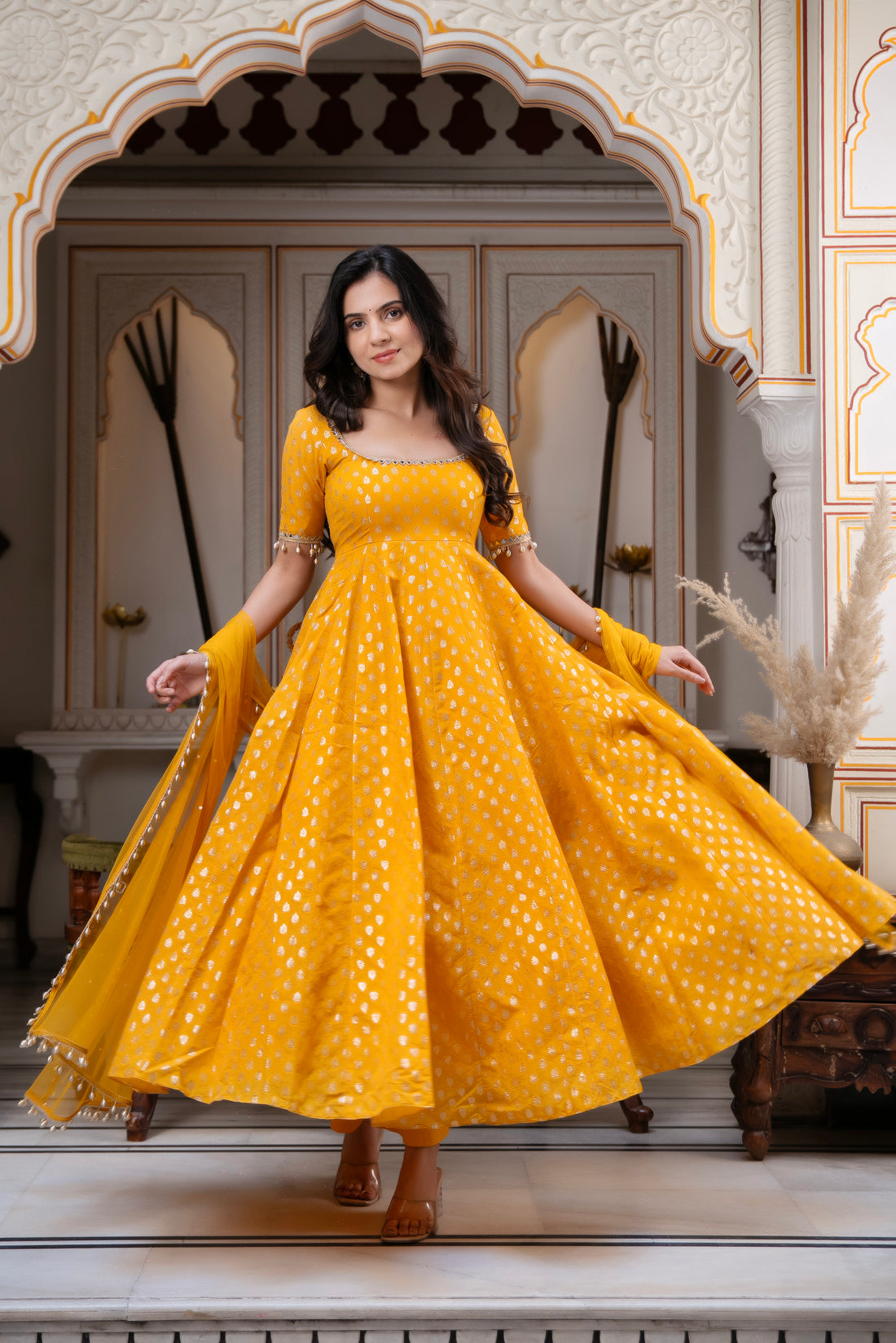 Sargun Yellow Jacquard Suit Set