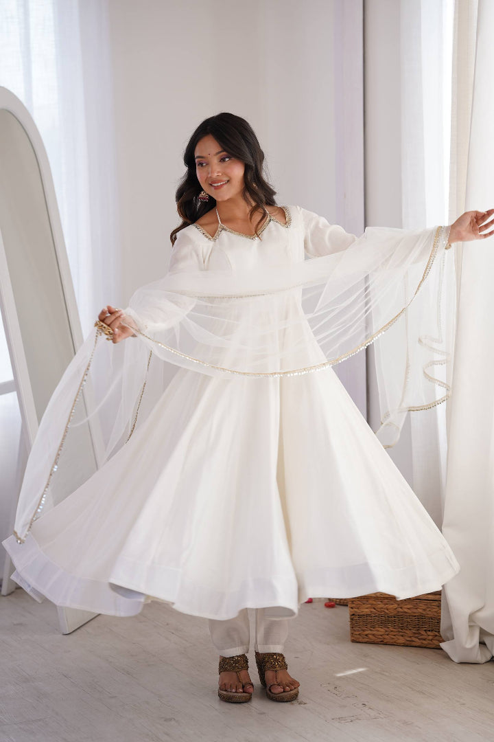 White mirror Anarkali set