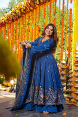 Aamani Blue Floral Anarkali Suit Set