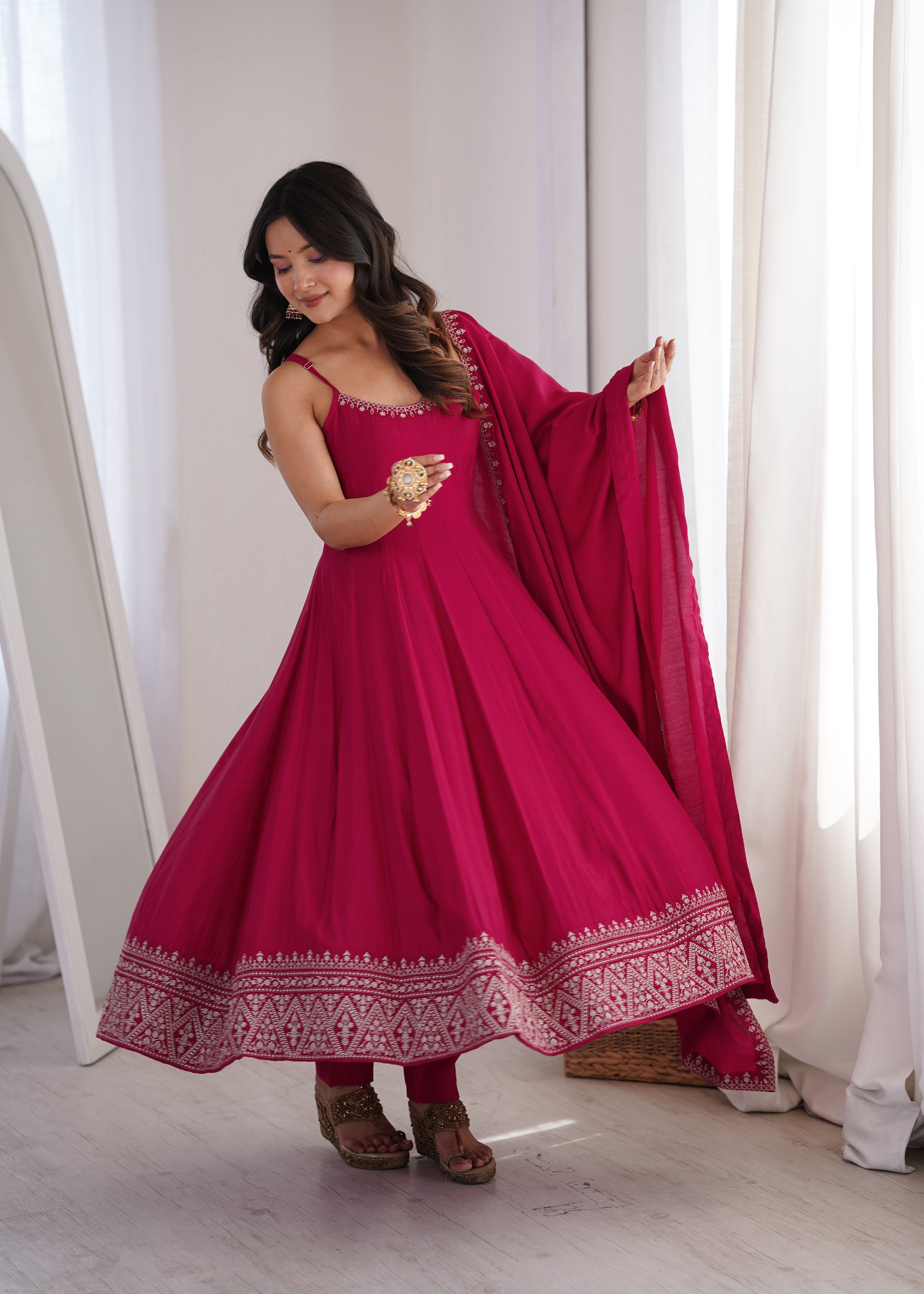 Rani Pink Color Stylish Anarkali Set