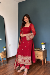 Brown Designer Embroidered Zari Sequins Work Pakistani Suit Set