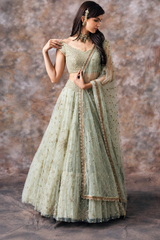Wedding Pista Green Embroidery Net Lehenga Choli