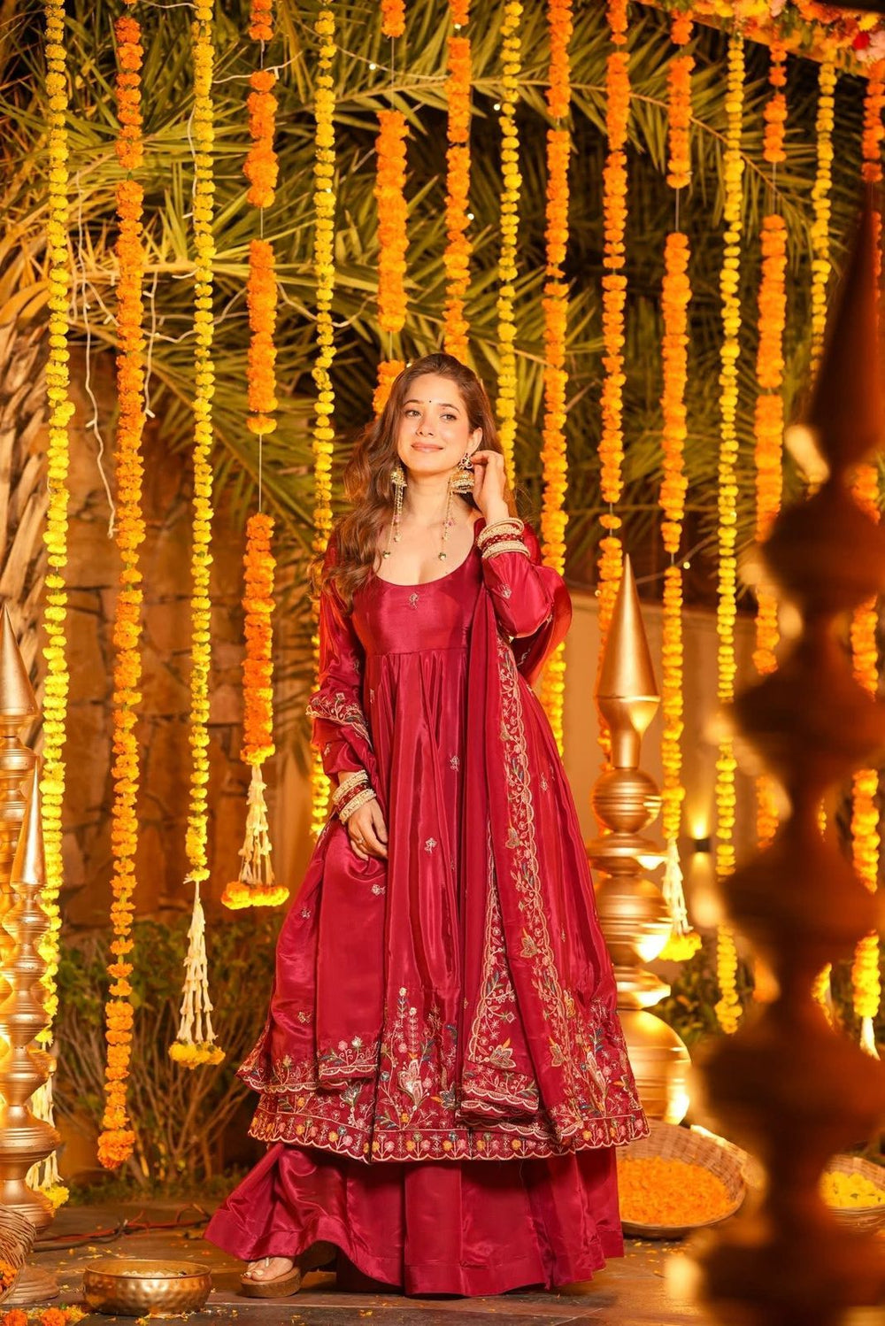 Ravisha Red Floral Anarkali Suit Set