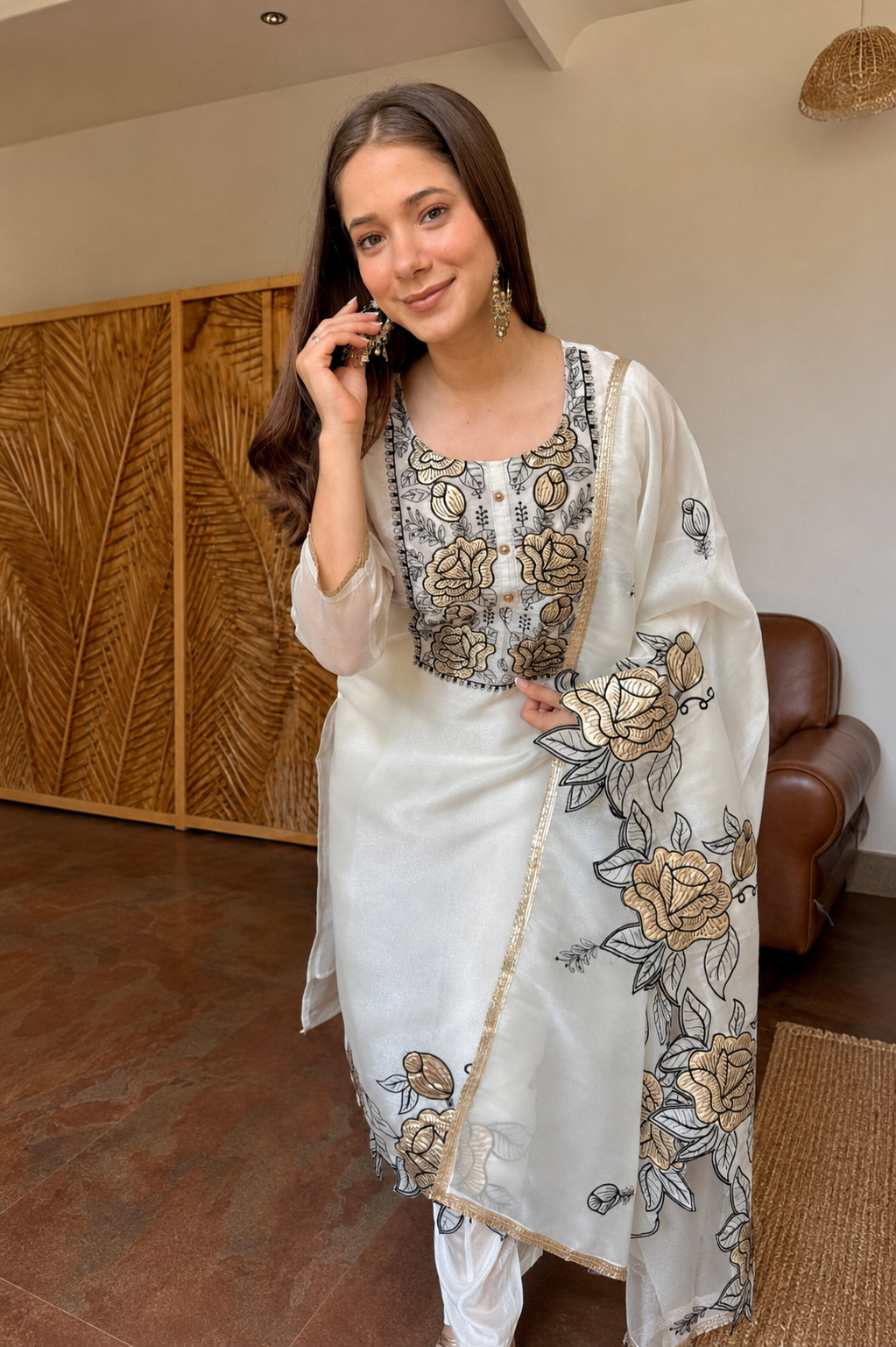 Sunehri Floral Embroidered Suit Set