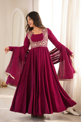 Deep Magenta Roman silk Anarkali suit