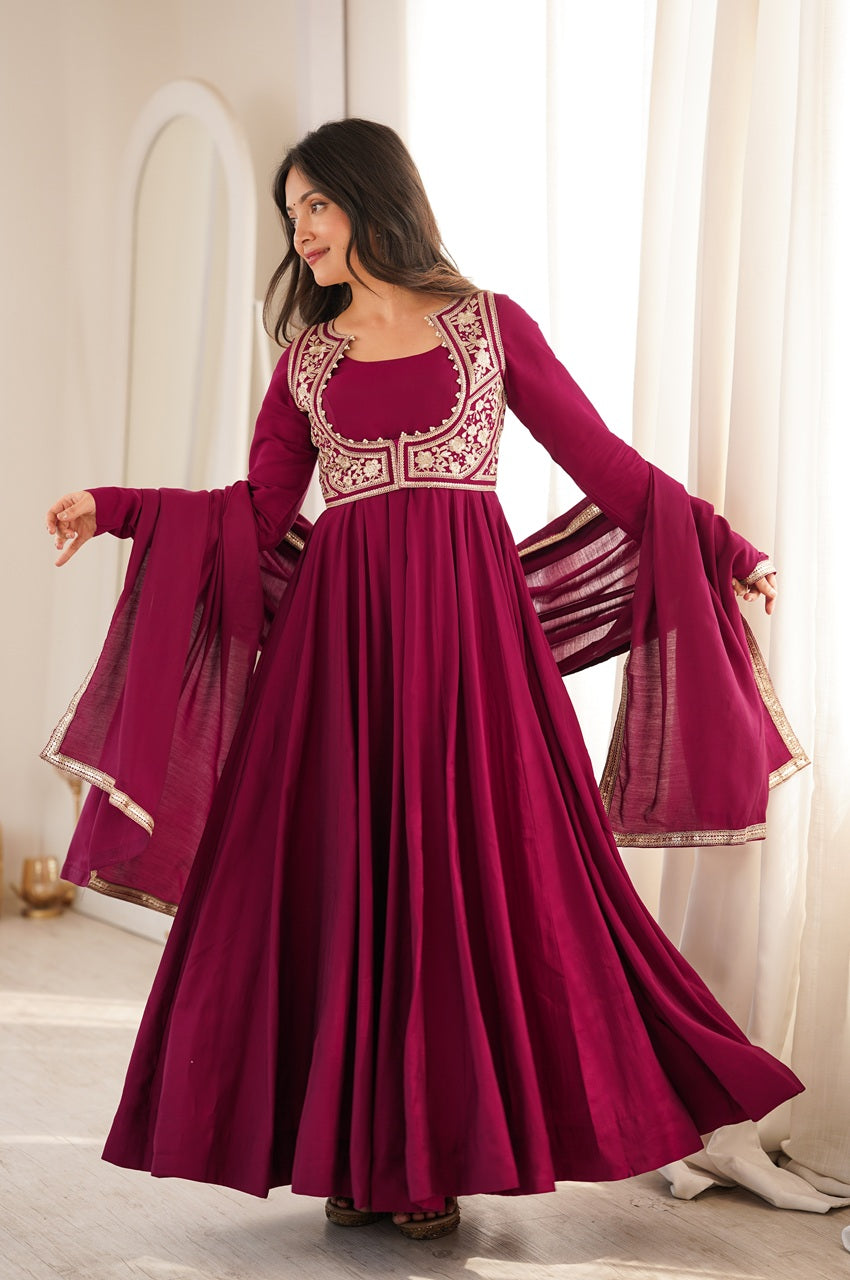 Deep Magenta Roman silk Anarkali suit