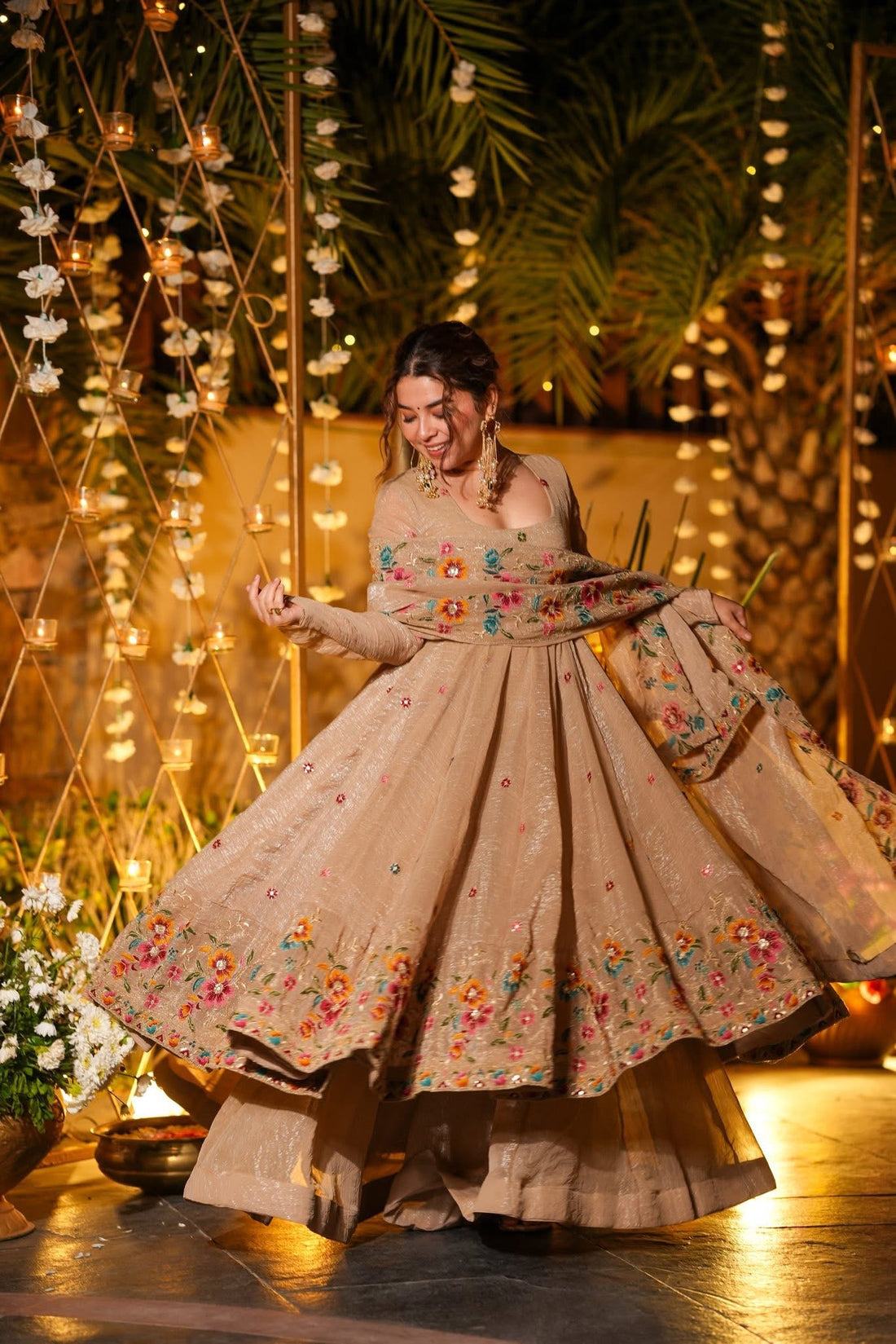 Luminous Silken Chiku Anarkali Suit Set