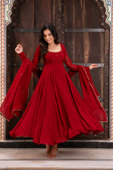 Ehsaas Vibrant Red Georgette Anarkali Suit Set