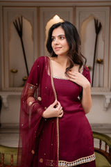 Gulnaar Maroon Suit Set