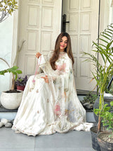 Cream Anarkali Suit With Embroidery Sequence Work