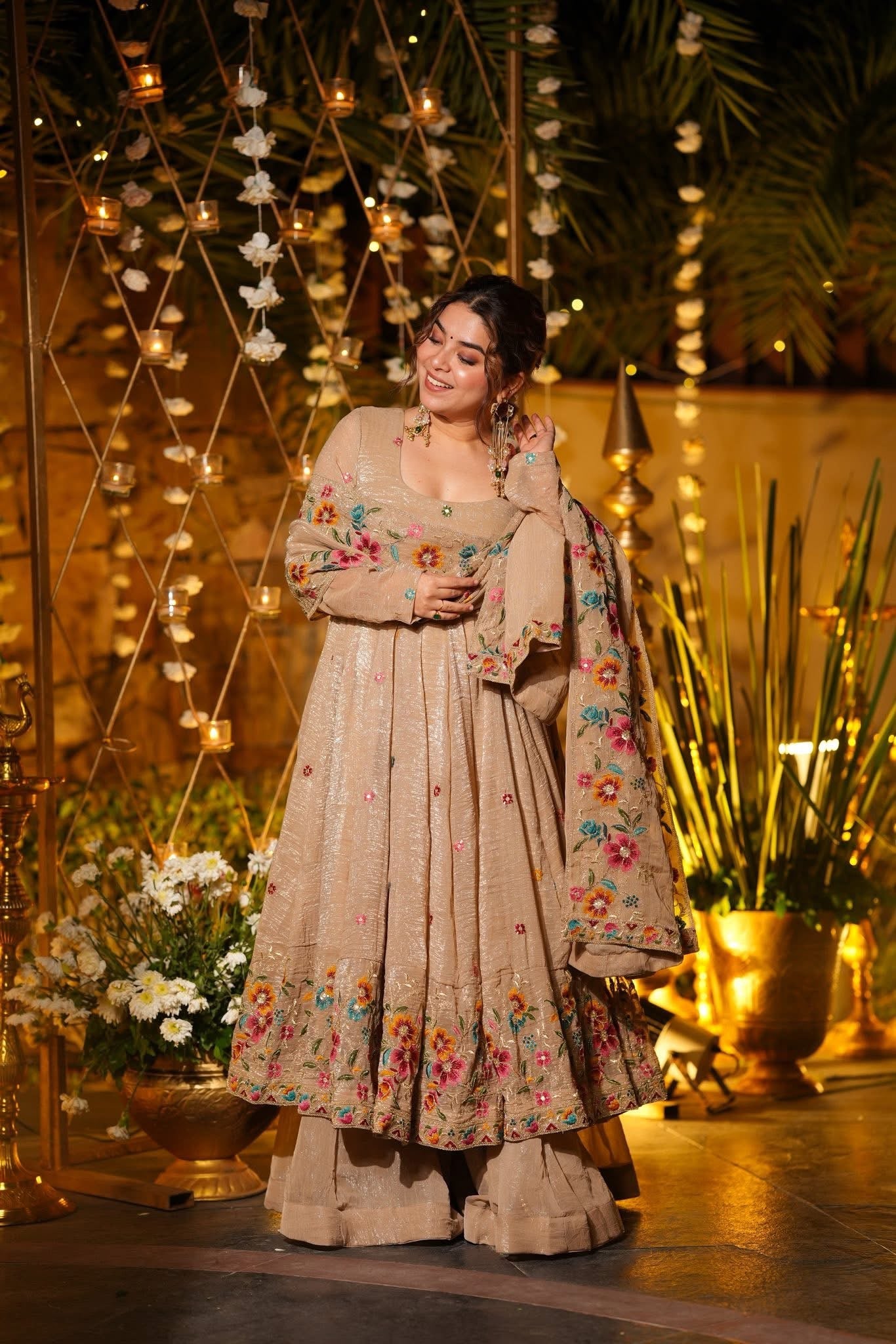 Luminous Silken Chiku Anarkali Suit Set