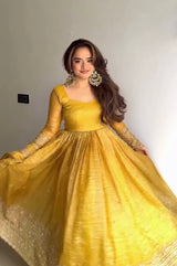 Yellow Designer Party Wear Anarkali Suits