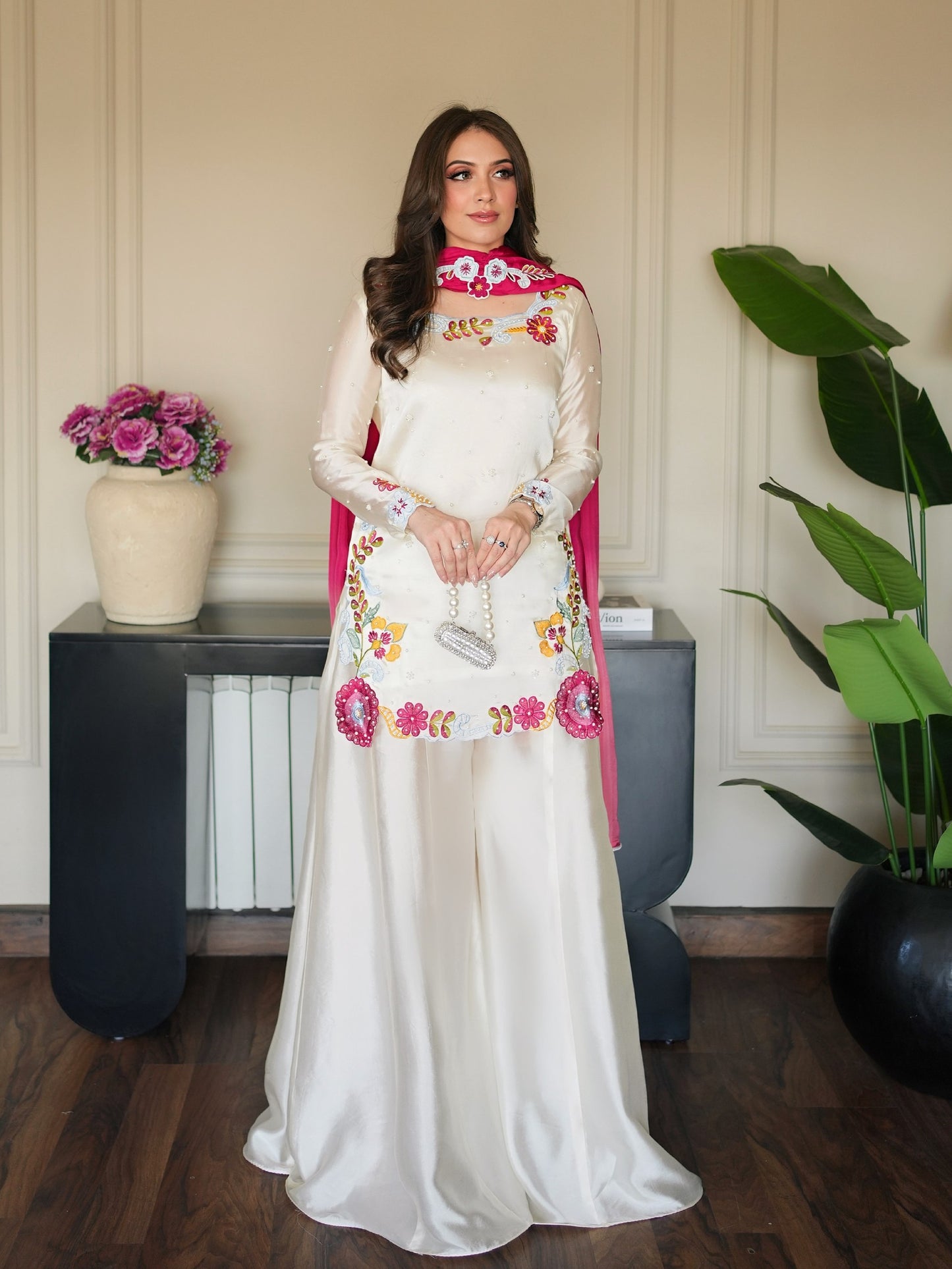 Ivory Pakistani Floral Farshi Salwar Suit Set