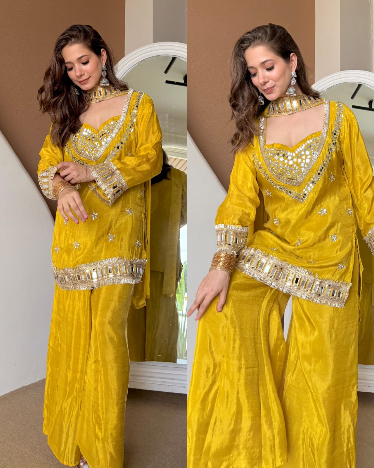 Trendy Real Mirror Work Plazzo Suits