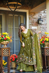 Naishvika Mehendi Floral Anarkali Suit Set