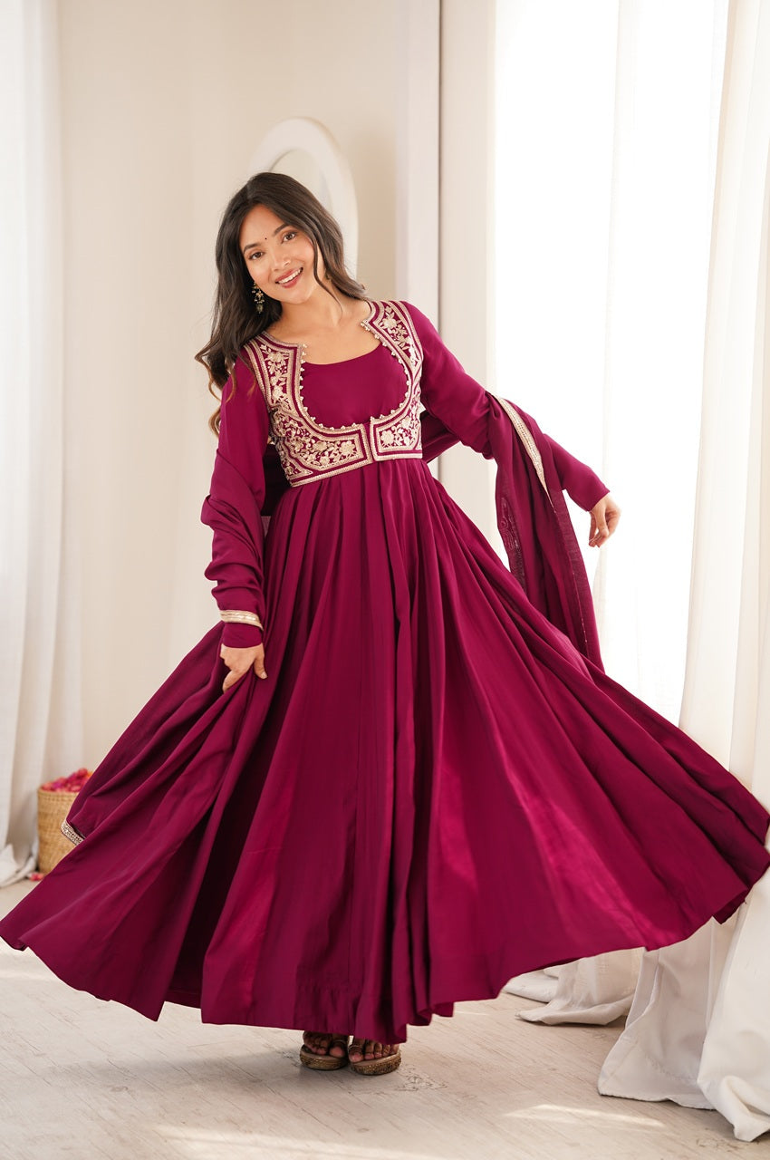 Deep Magenta Roman silk Anarkali suit