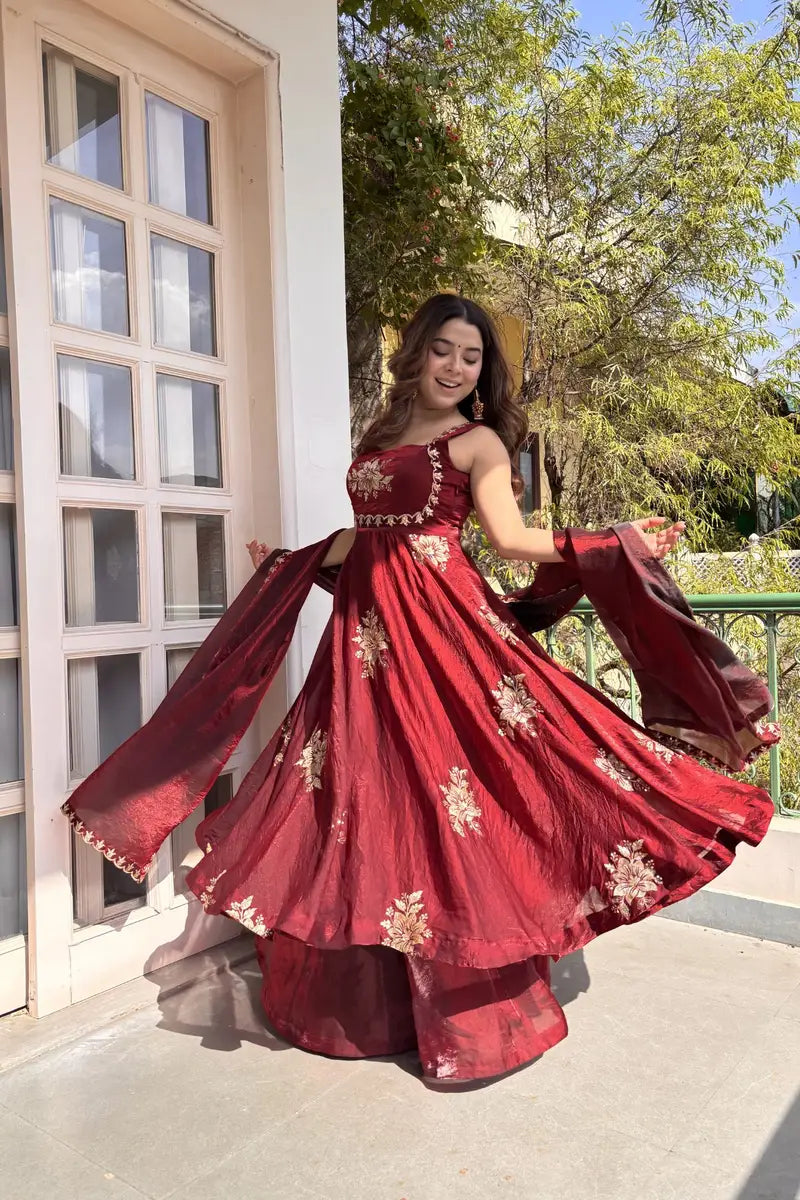 Maroon Raktima Silk Suit Set