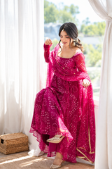 Rani Pink Bandhani Print Faux Georgette Anarkali Set