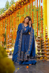 Aamani Blue Floral Anarkali Suit Set