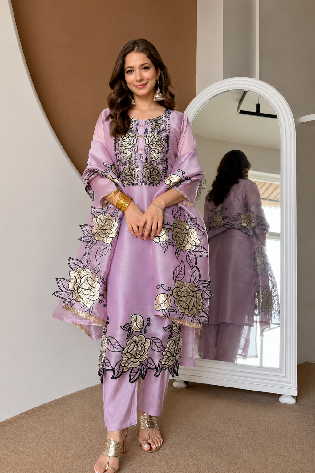 Sunehri Floral Embroidered Suit Set
