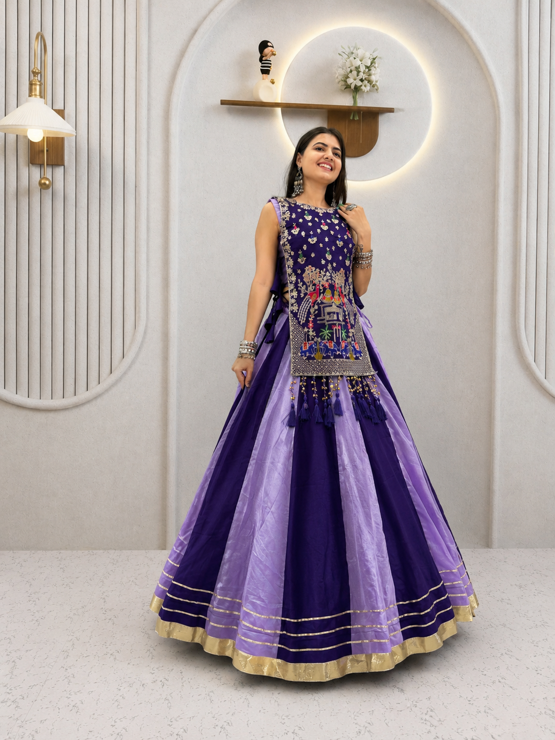 Navratri Crop Top Designer Lehenga Choli With Shrug