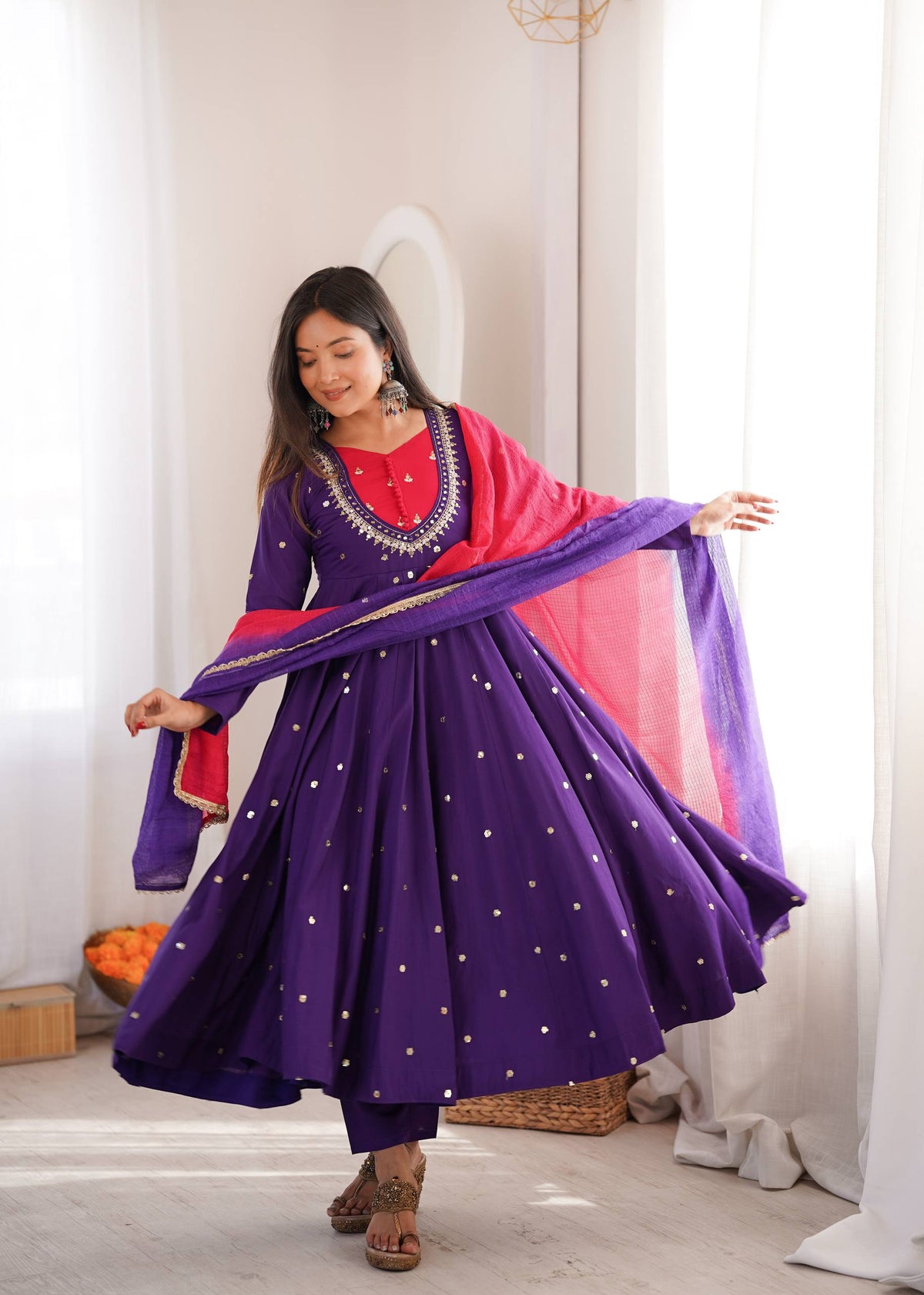 Full Flared Anarkali Suit With Delicate Mirror Work Detailing
