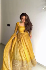 Yellow Designer Party Wear Anarkali Suits