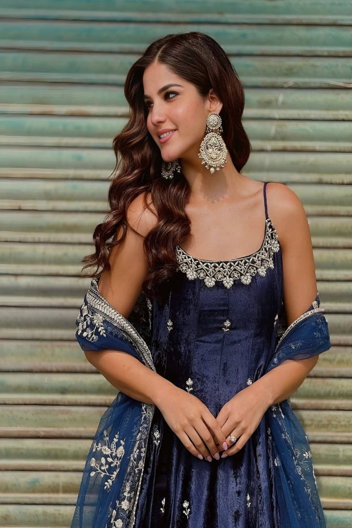 Alveera Premium Quality Blue shades Anarkali Suit Set