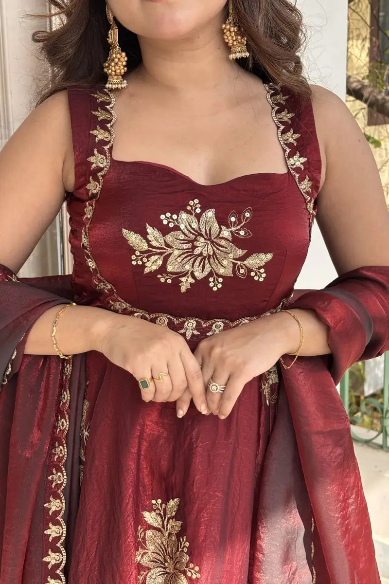 Maroon Raktima Silk Suit Set