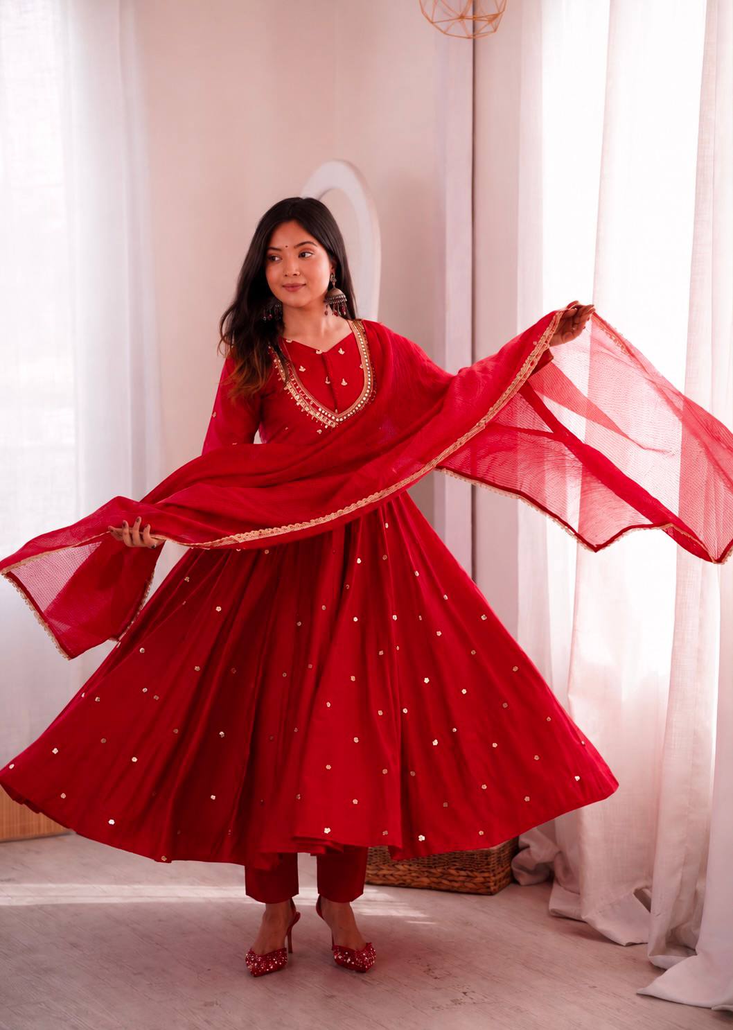 Full Flared Anarkali Suit With Delicate Mirror Work Detailing