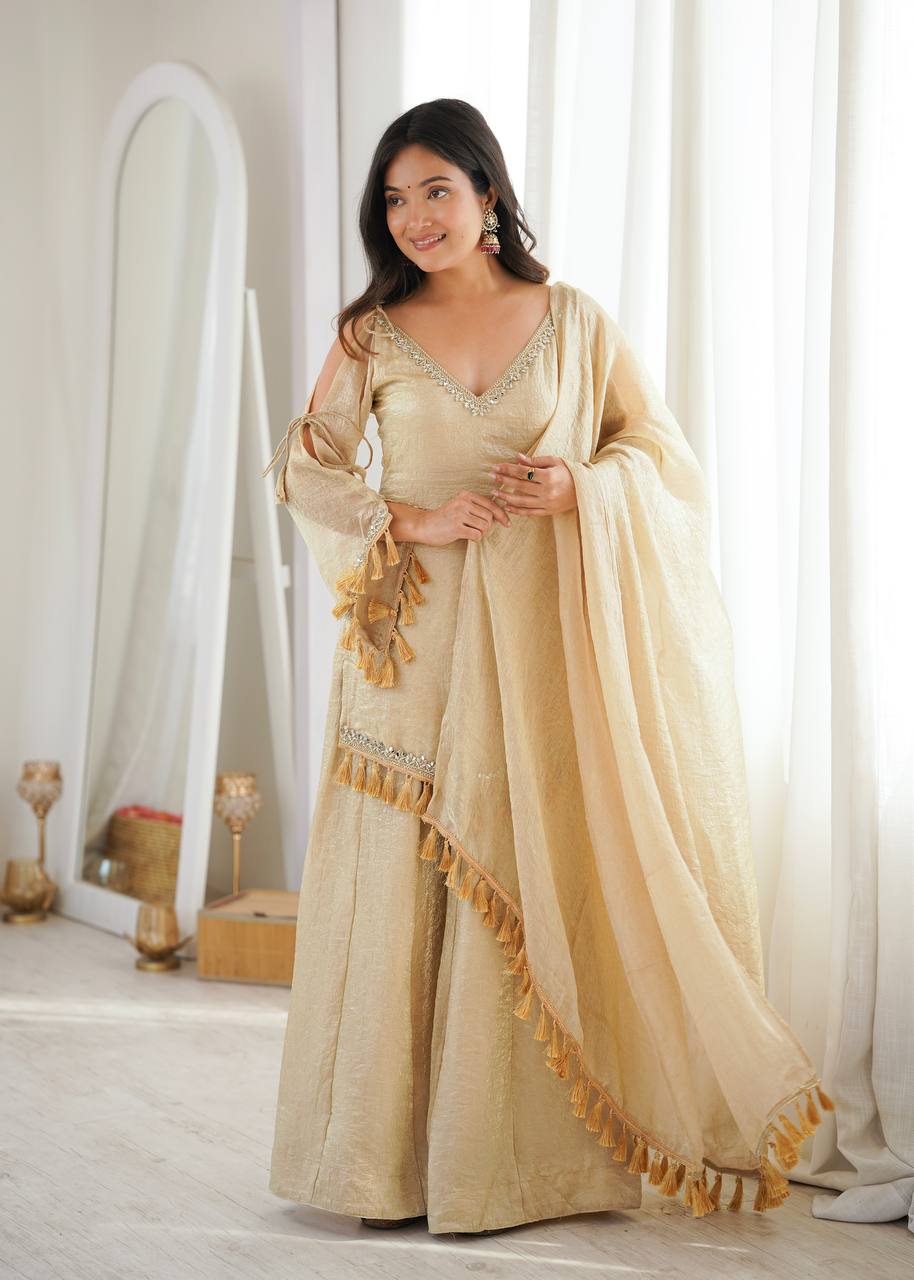 Gold Color Mirror & Tassel Work Ethnic Suit Set