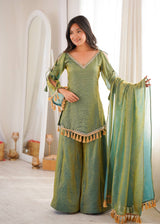 Gold Color Mirror & Tassel Work Ethnic Suit Set