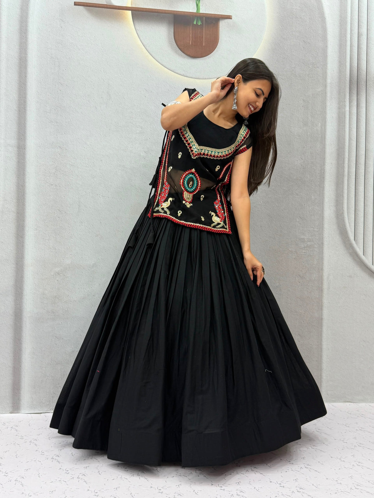 Black Pure Khadi Cotton Crop Top Chaniya Choli With Shrug