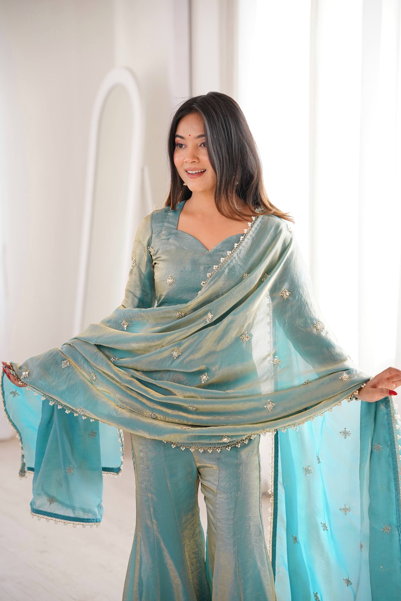 Modern Style Fendy Silk Sharara Set