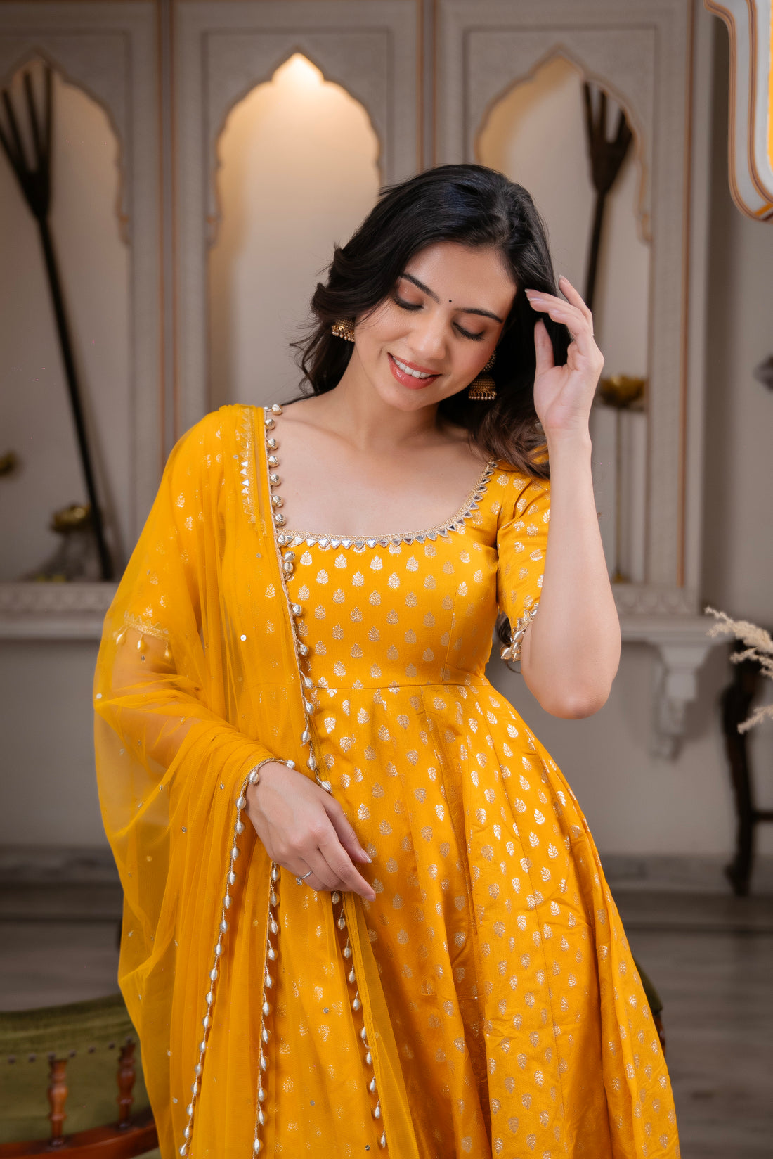 Sargun Yellow Jacquard Suit Set
