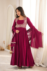 Deep Magenta Roman silk Anarkali suit